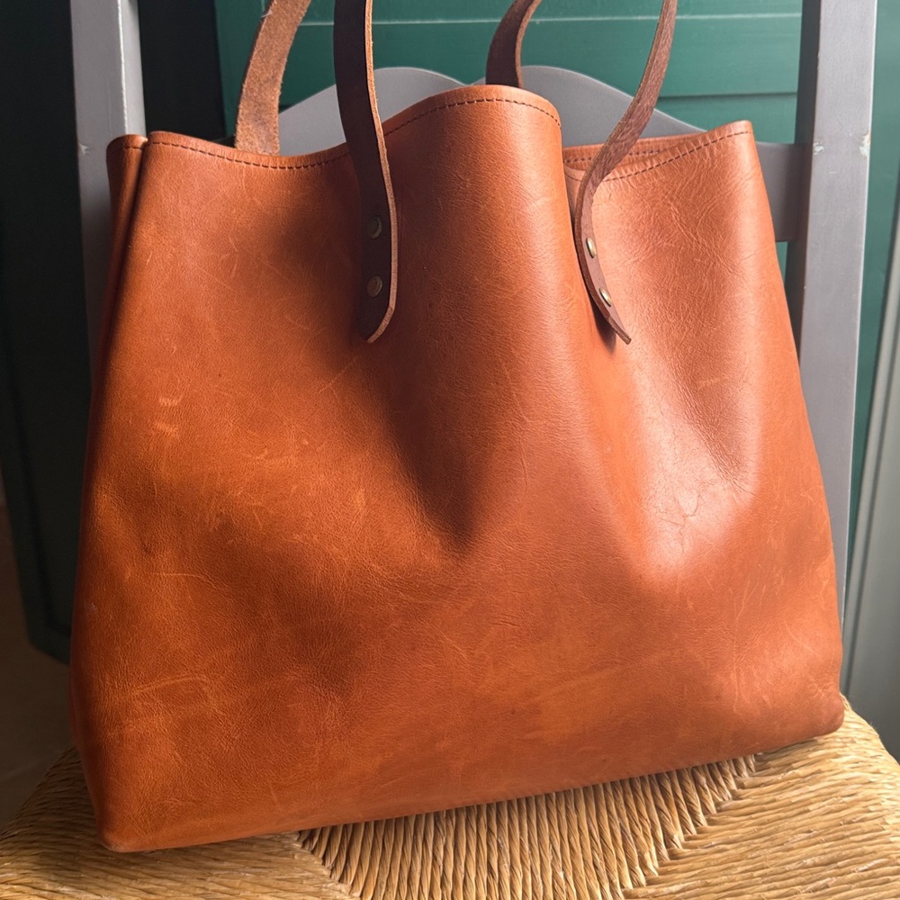 Anthropologie Leather Tote in Cognac Brown - Picture 2 of 13